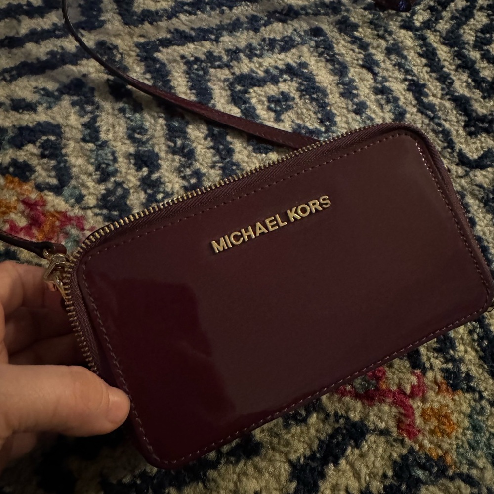 Michael Kors Gold and Maroon Patent Leather Purse